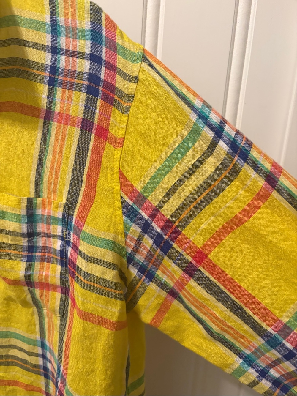 Lauren Ralph Lauren 100% Linen Vibrant Yellow Madras Plaid Tunic XL - Picture 8 of 11
